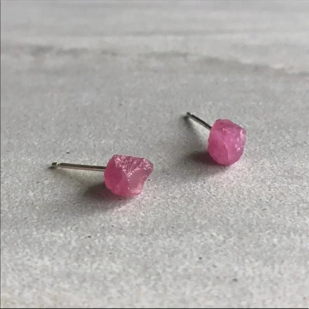 Raw Fuchsia Tourmaline Stud Earrings